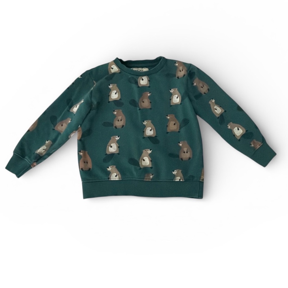 Basefield Kids Green Beaver Print Sweatshirt size 104/110 or 4-5T